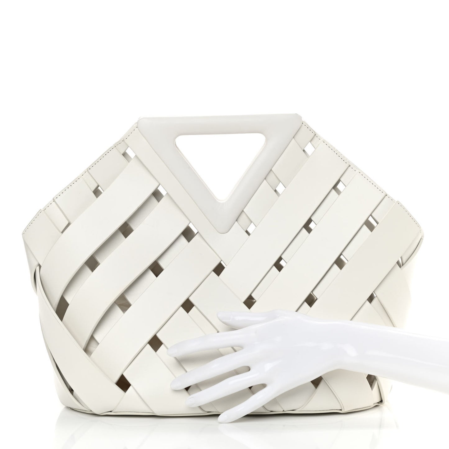 Calfskin The Point Weave Triangle Bag Chalk