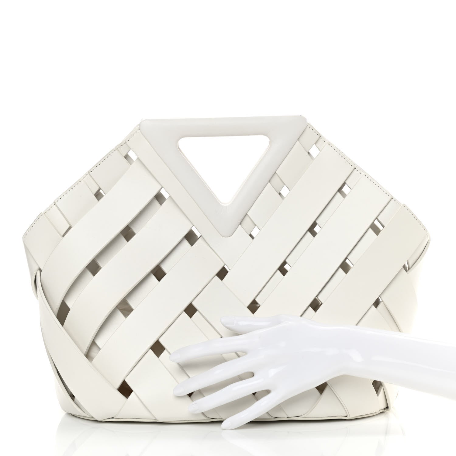 Bottega Veneta Calfskin The Point Weave Triangle Bag Chalk 2 of 12