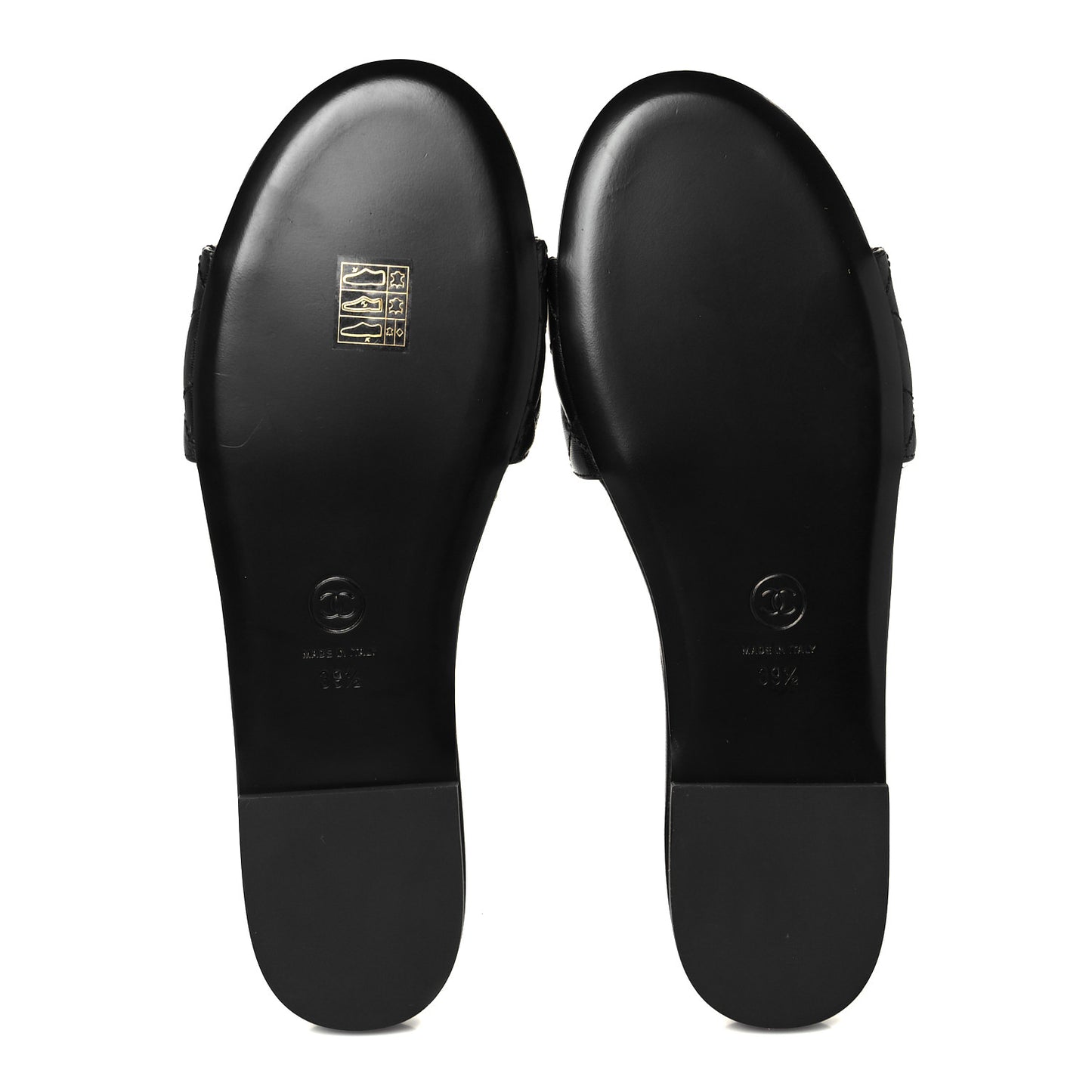 Shiny Goatskin Quilted CC Mules Sandals 39.5 Black