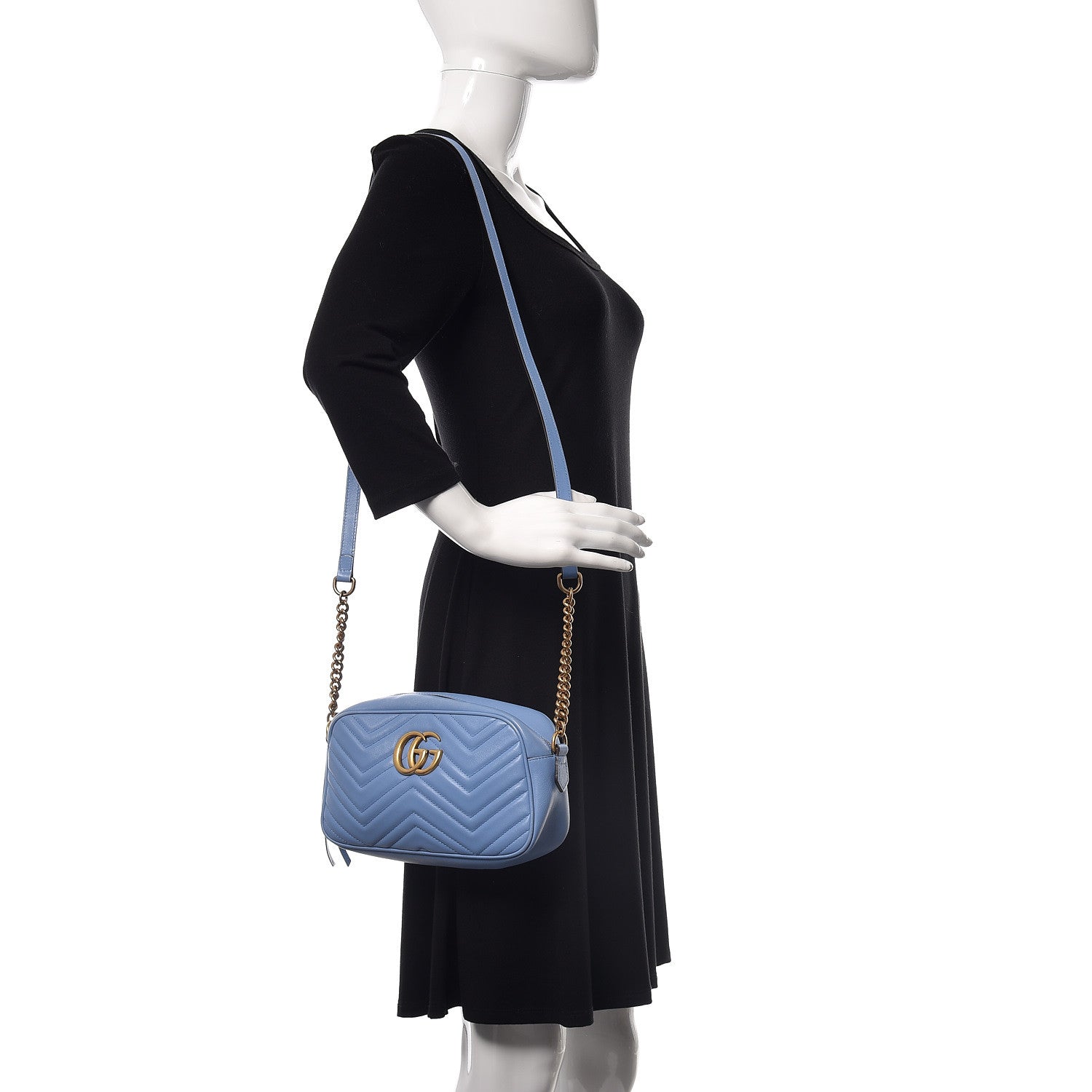 Gucci Calfskin Matelasse Mini GG Marmont Chain Shoulder Bag Clear Sky Blue 2 of 13