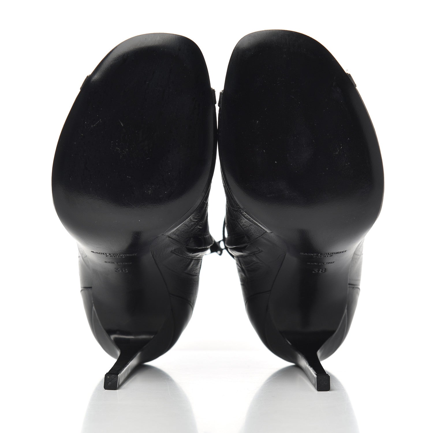 Saint Laurent Calfskin Fake Cocco Jane 105 Peep Toe Ankle Boots 38 Black 5 of 11
