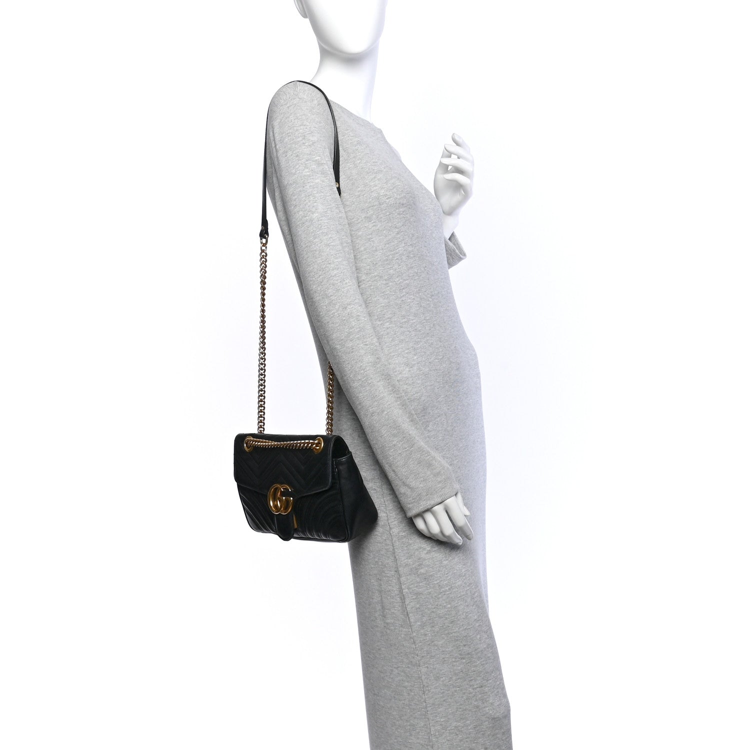 Gucci Calfskin Matelasse Small GG Marmont Shoulder Bag Black 2 of 12