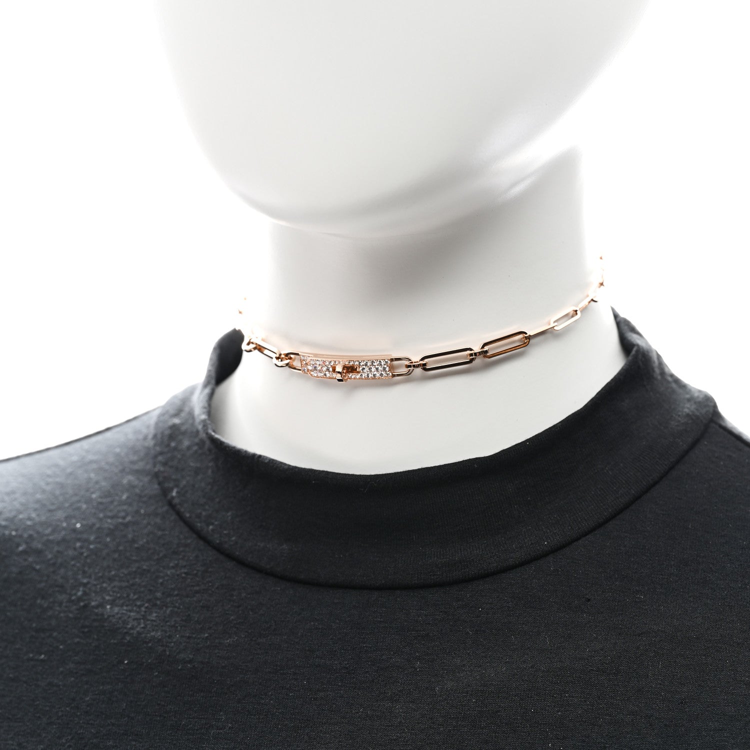 Hermes 18K Rose Gold Diamond Pave Kelly Chaine Choker Necklace 2 of 6
