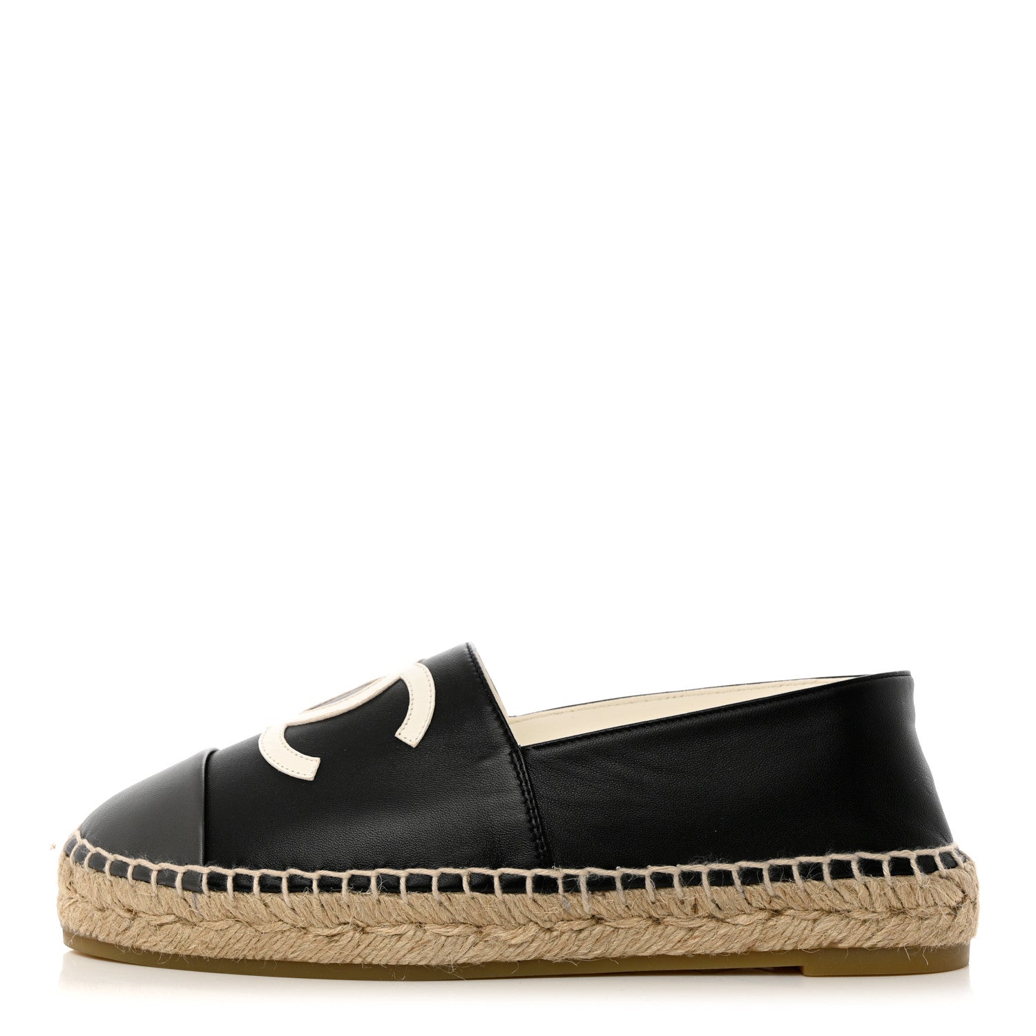 Chanel Lambskin CC Espadrilles 38 Black White Dark Grey 1 of 10