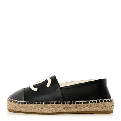 Chanel Lambskin CC Espadrilles 38 Black White Dark Grey 1 of 10