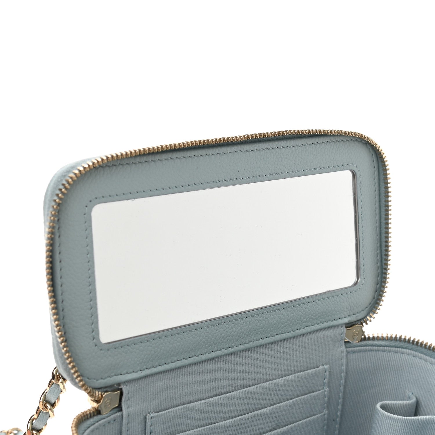 Chanel Caviar Quilted Small Tiny CC Vanity Case With Chain Light Blue 10 of 12