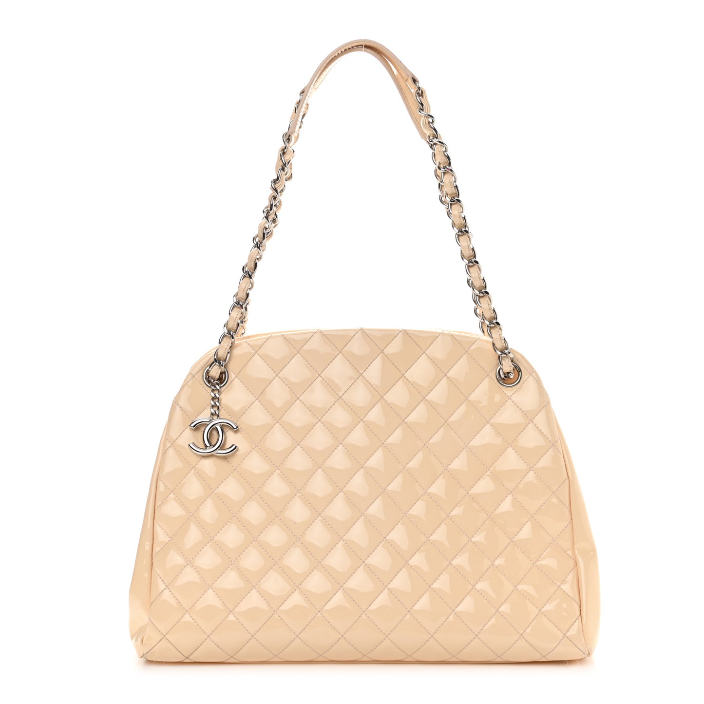 Patent Quilted Large Just Mademoiselle Bowling Bag Beige