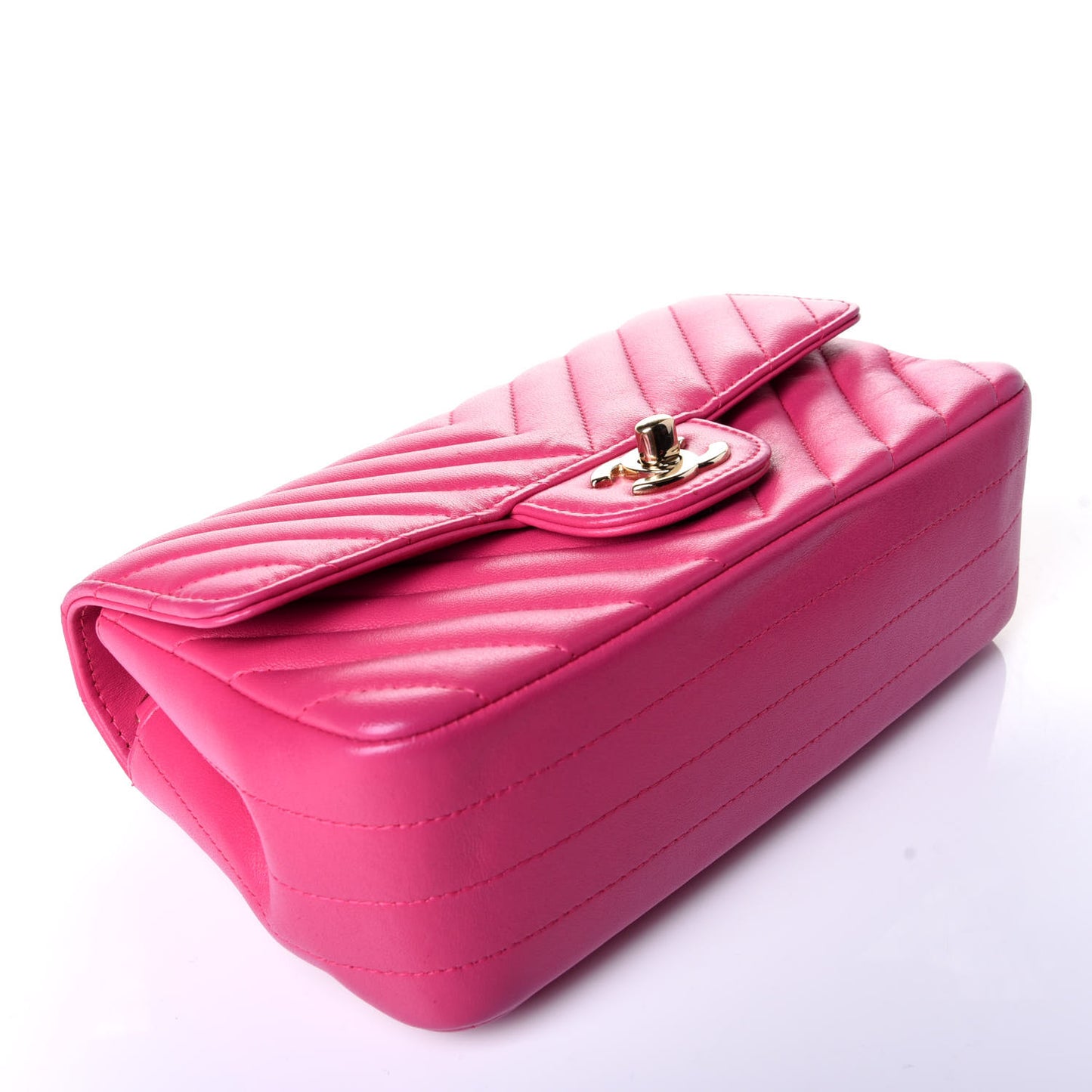 Lambskin Chevron Quilted Mini Rectangular Flap Dark Pink