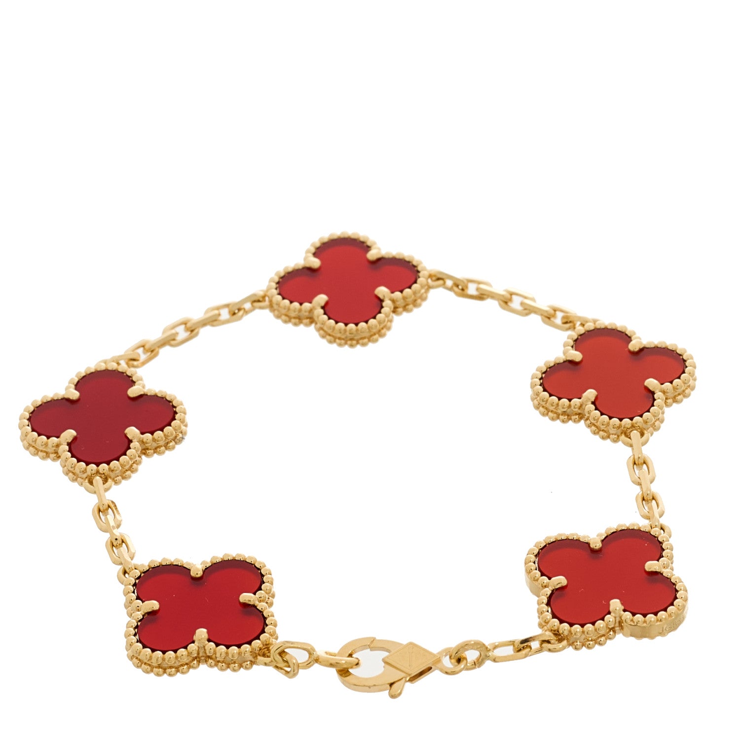 Van Cleef & Arpels 18K Yellow Gold Carnelian 5 Motifs Vintage Alhambra Bracelet 2 of 5
