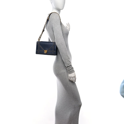 Christian Dior Lambskin Studded Medium Diorama Flap Bag Navy Blue 3 of 12