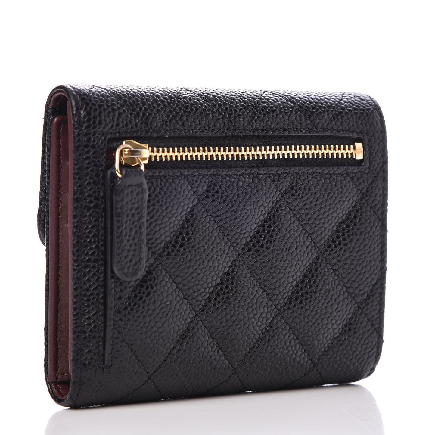 Caviar Quilted Compact Flap Wallet Black