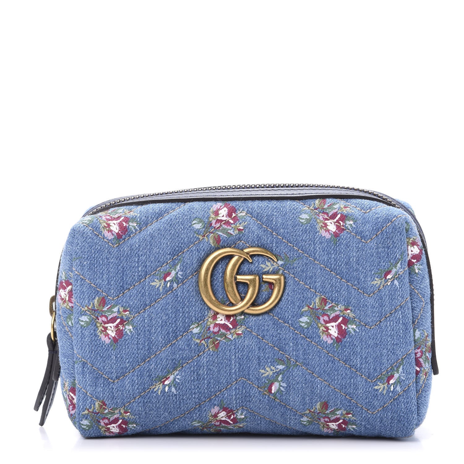 Gucci Denim Matelasse Flora GG Marmont Cosmetic Case Blue 1 of 7