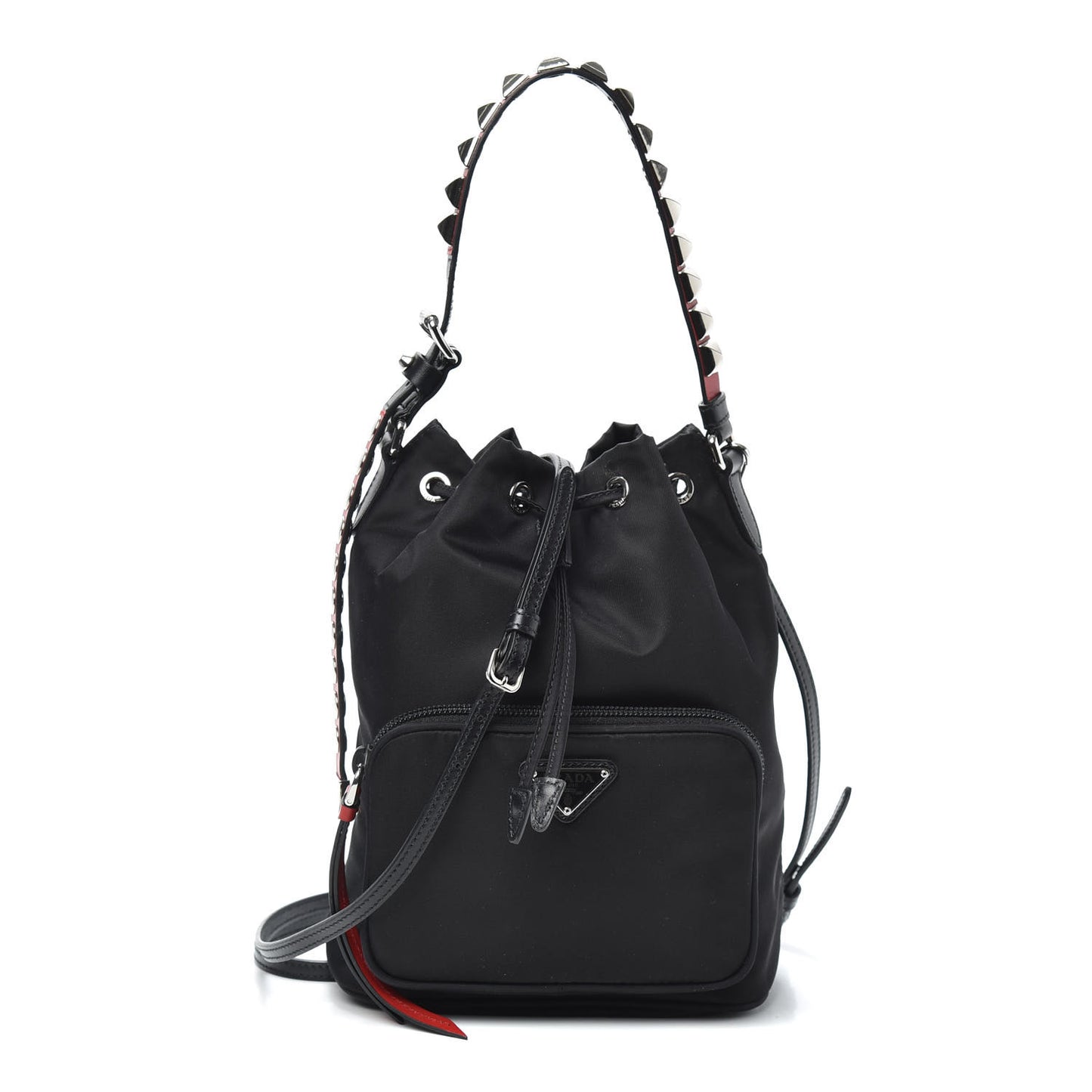 Tessuto Nylon Studded New Vela Mini Bucket Crossbody Bag Black Fuoco