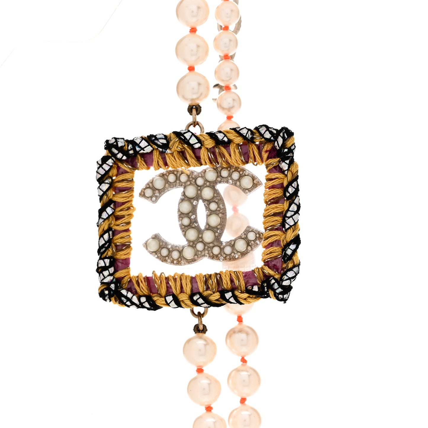 PVC Crystal Pearl Tweed CC Necklace