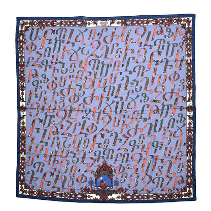 Hermes Cashmere Silk Lettres D'Erevan Shawl 140 Bleu Corail Vert 1 of 6
