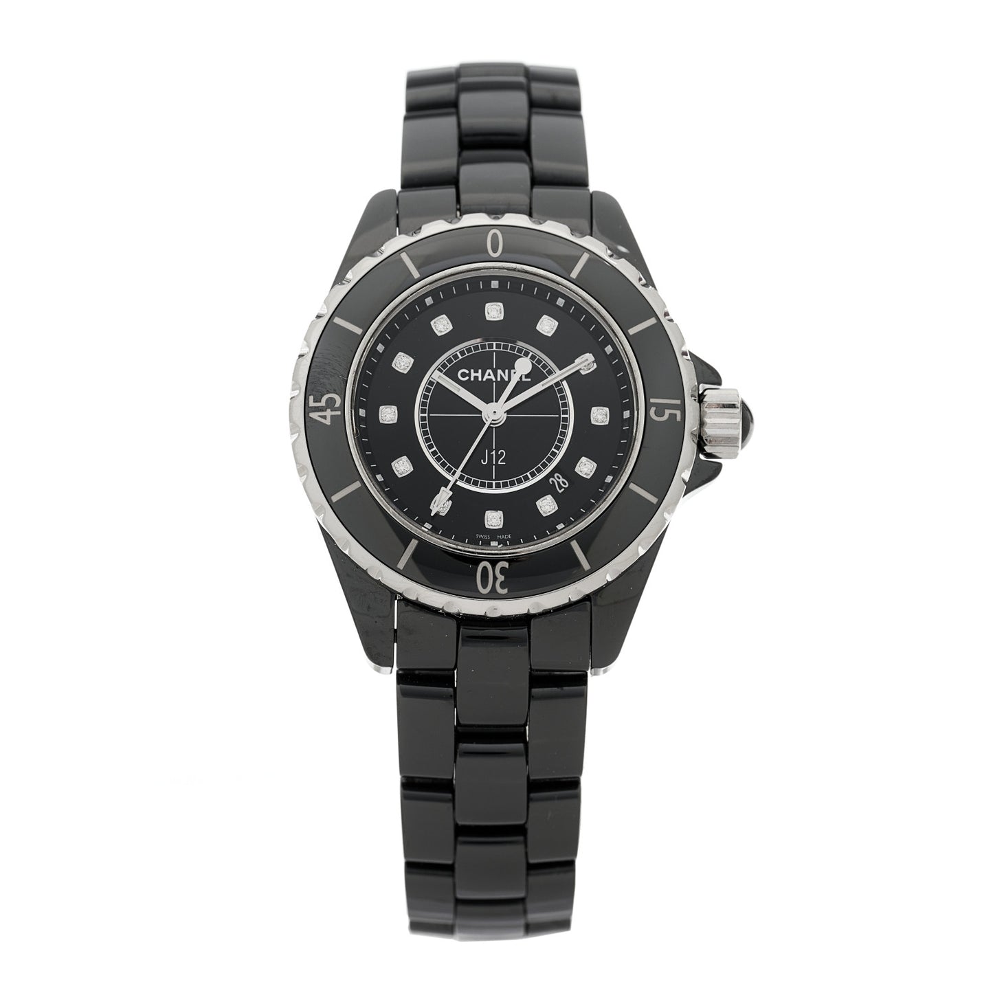 Stainless Steel Ceramic Diamond 33mm J12 Quartz Watch Black