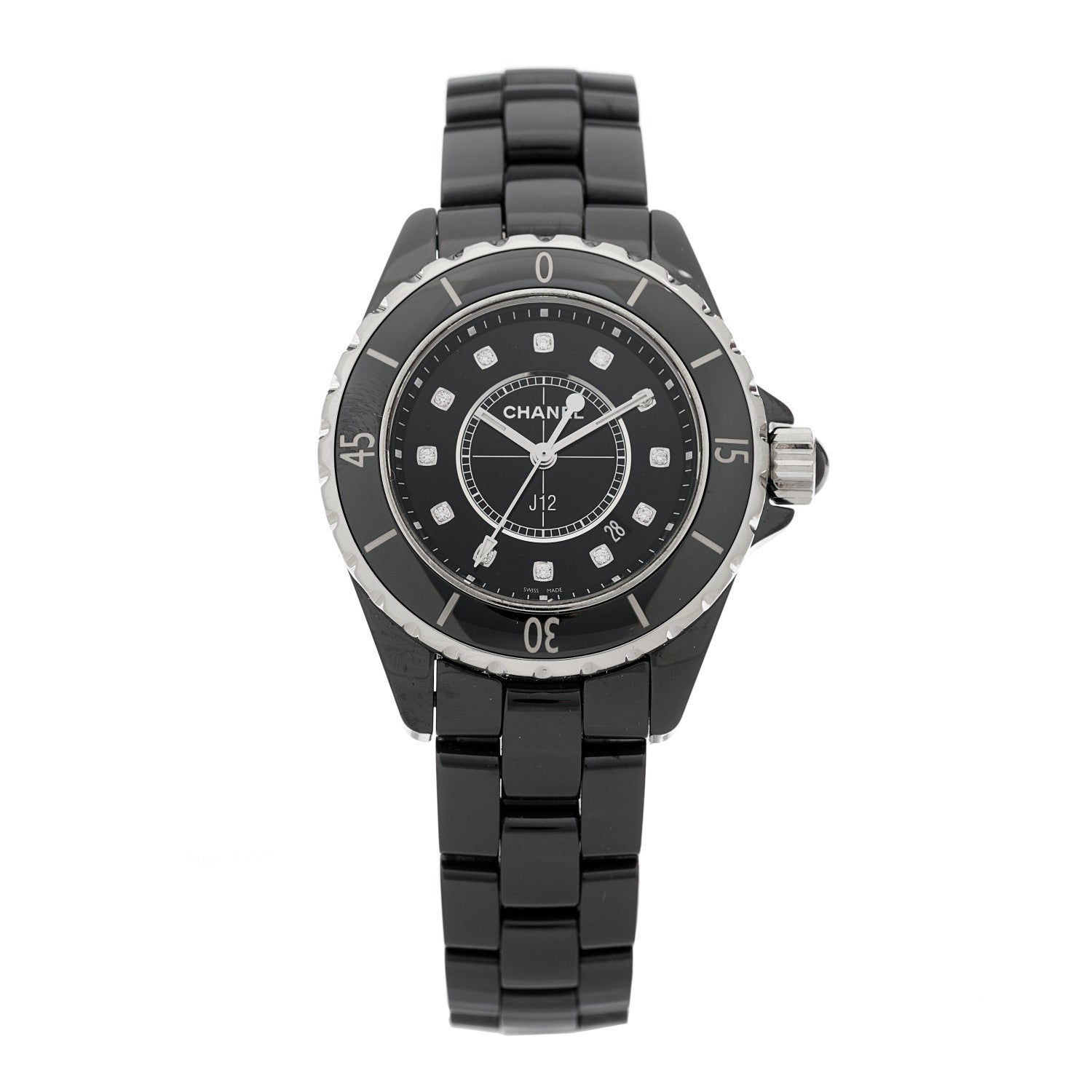 Chanel Stainless Steel Ceramic Diamond 33mm J12 Quartz Watch Black 1 of 4