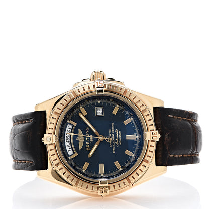 Breitling 18K Yellow Gold Alligator 44mm Windrider Headwind Automatic Watch Blue K45355 2 of 17