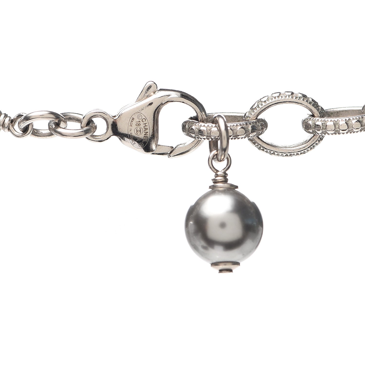 Chanel Crystal Pearl Twisted CC Necklace Silver 3 of 3