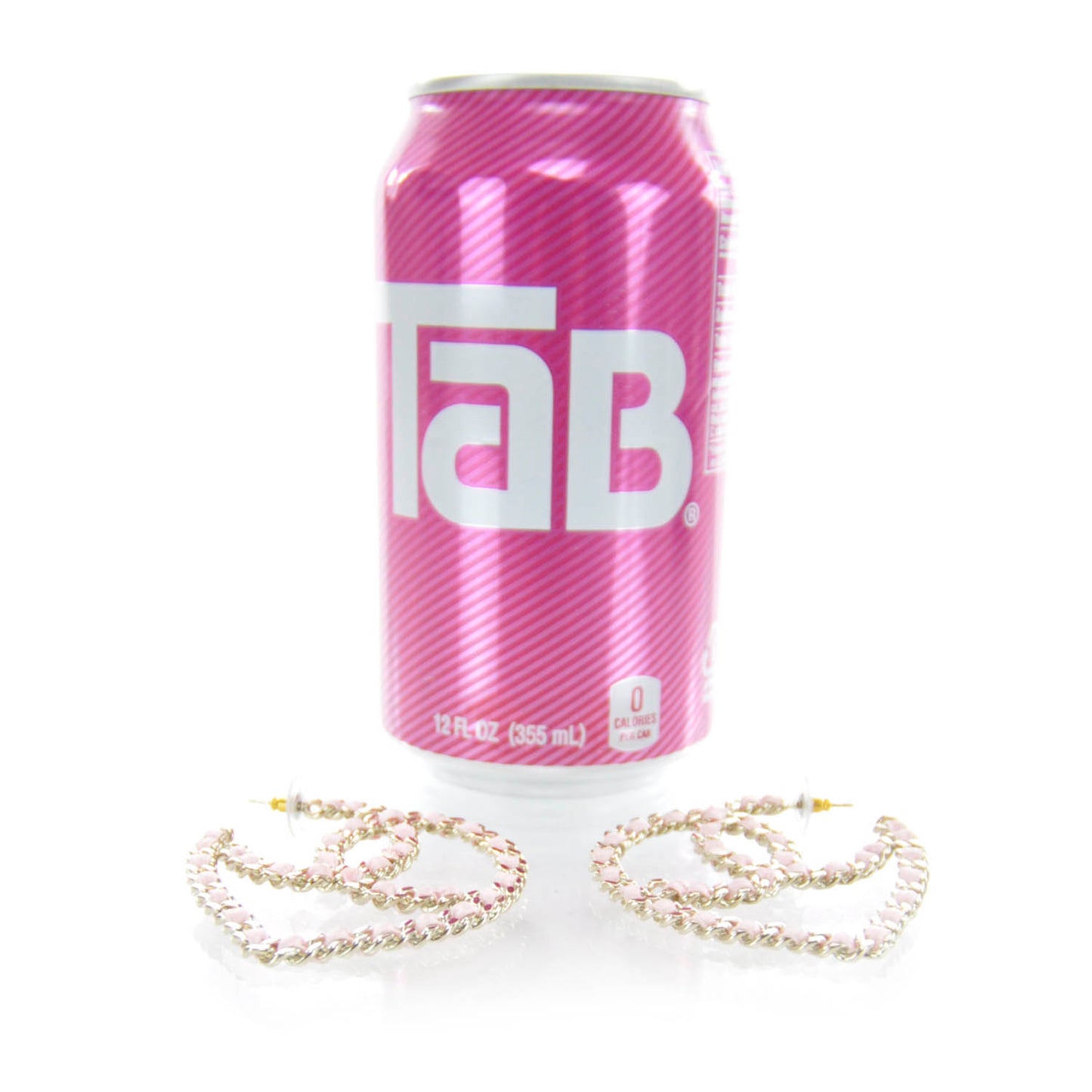 Satin Ribbon CC Heart Chain Earrings Pink