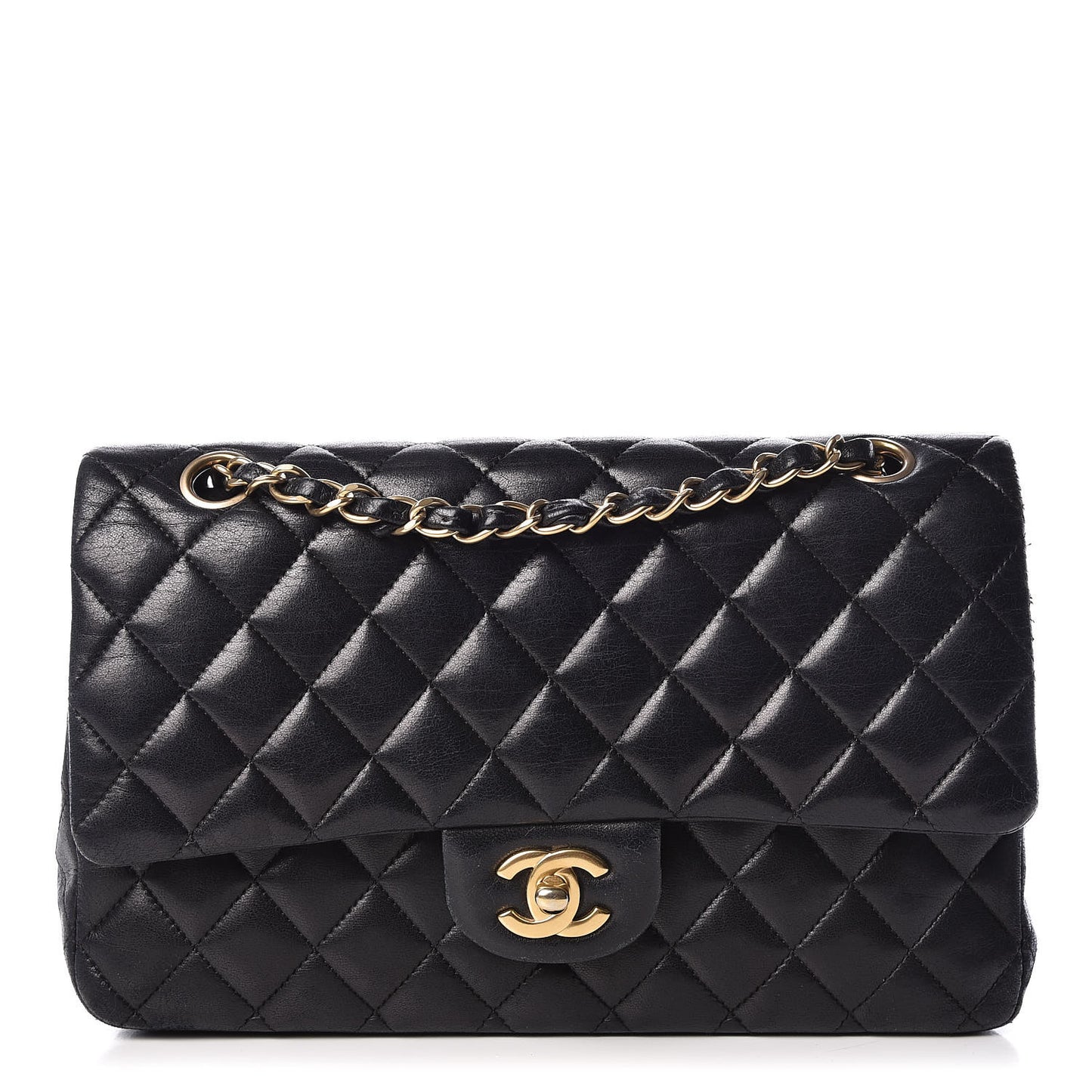 Lambskin Quilted Medium Double Flap Black