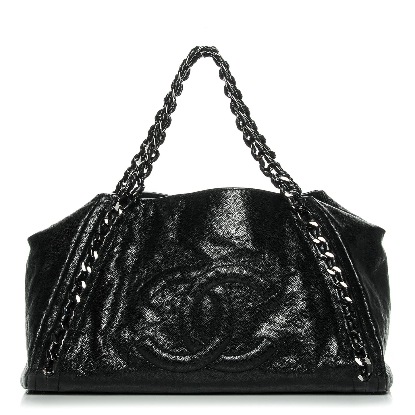 Glazed Caviar East West Modern Chain Tote Black
