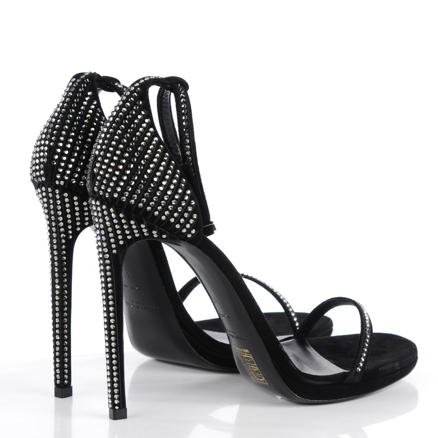 Saint Laurent Crystal Studded Suede Jane 110 Ankle Strap Sandals 41 Black 4 of 7