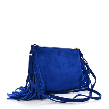 Saint Laurent Suede Calfskin Small Fringe Crossbody Bag Blue 2 of 10