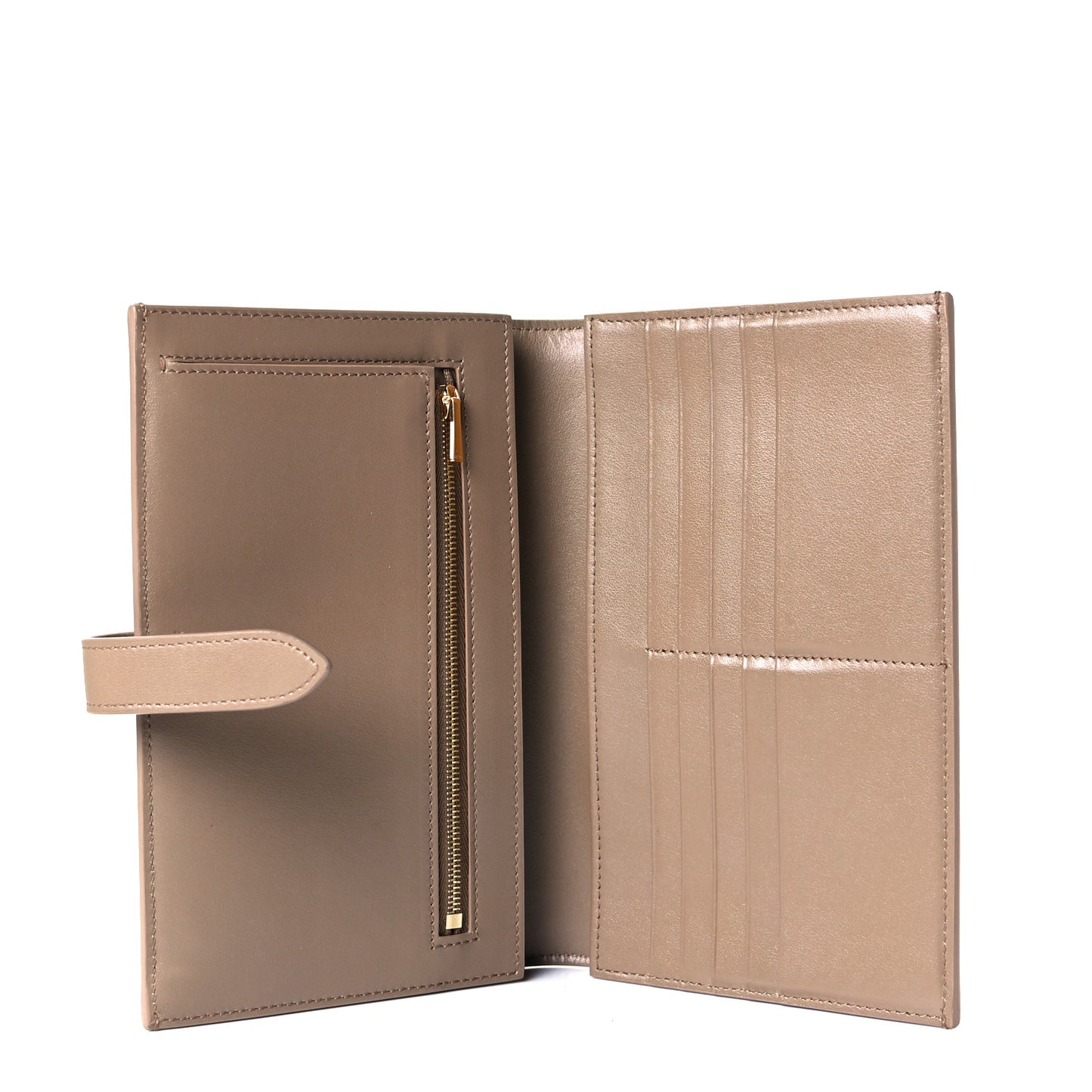 Grained Calfskin Large Multifunction Strap Wallet Taupe