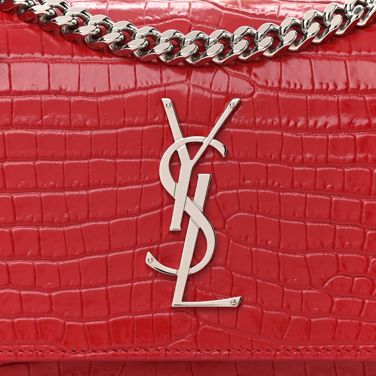 Calfskin Crocodile Embossed Medium Monogram Sunset Rouge Eros