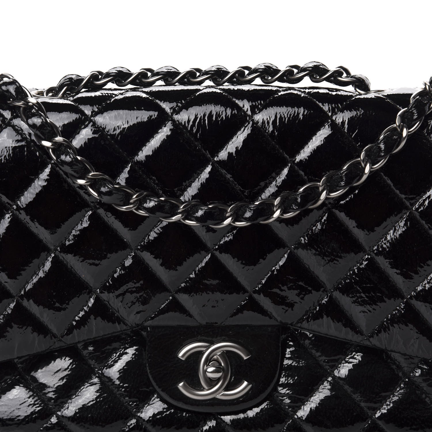 Chanel Distressed Patent Quilted Jumbo Single Flap Black 10 of 11