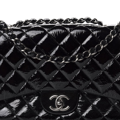 Chanel Distressed Patent Quilted Jumbo Single Flap Black 10 of 11