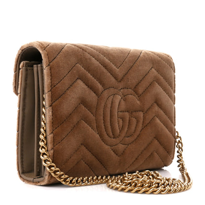 Gucci Velvet Matelasse GG Marmont Chain Wallet Taupe 3 of 11