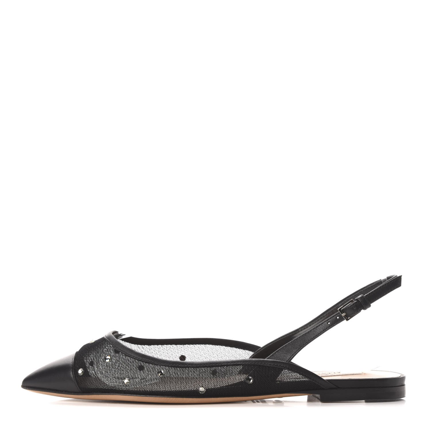 Valentino Garavani Mesh Crystal Cap Toe Slingback Flats 37 Black 1 of 7