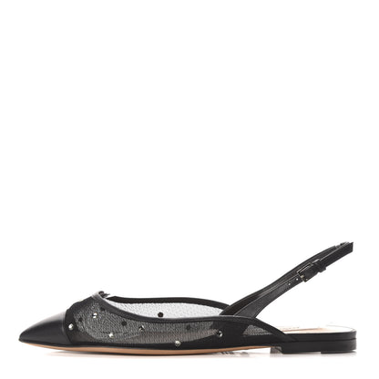 Valentino Garavani Mesh Crystal Cap Toe Slingback Flats 37 Black 1 of 7