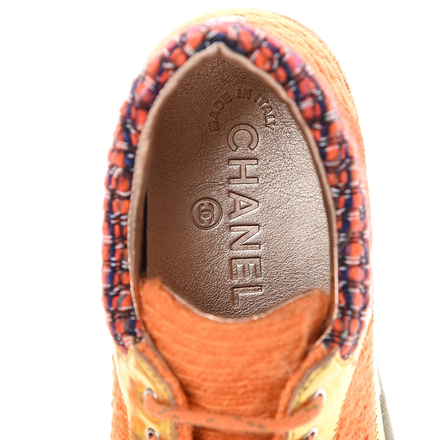 Tweed Lambskin Tennis Sneakers 36 Orange