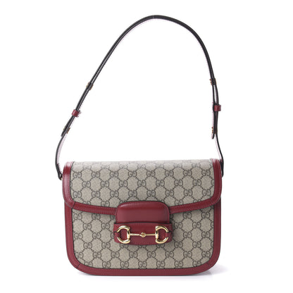 Gucci GG Supreme Monogram Azalea Calfskin Horsebit 1955 Shoulder Bag Beige Ebony New Cherry Red 1 of 10