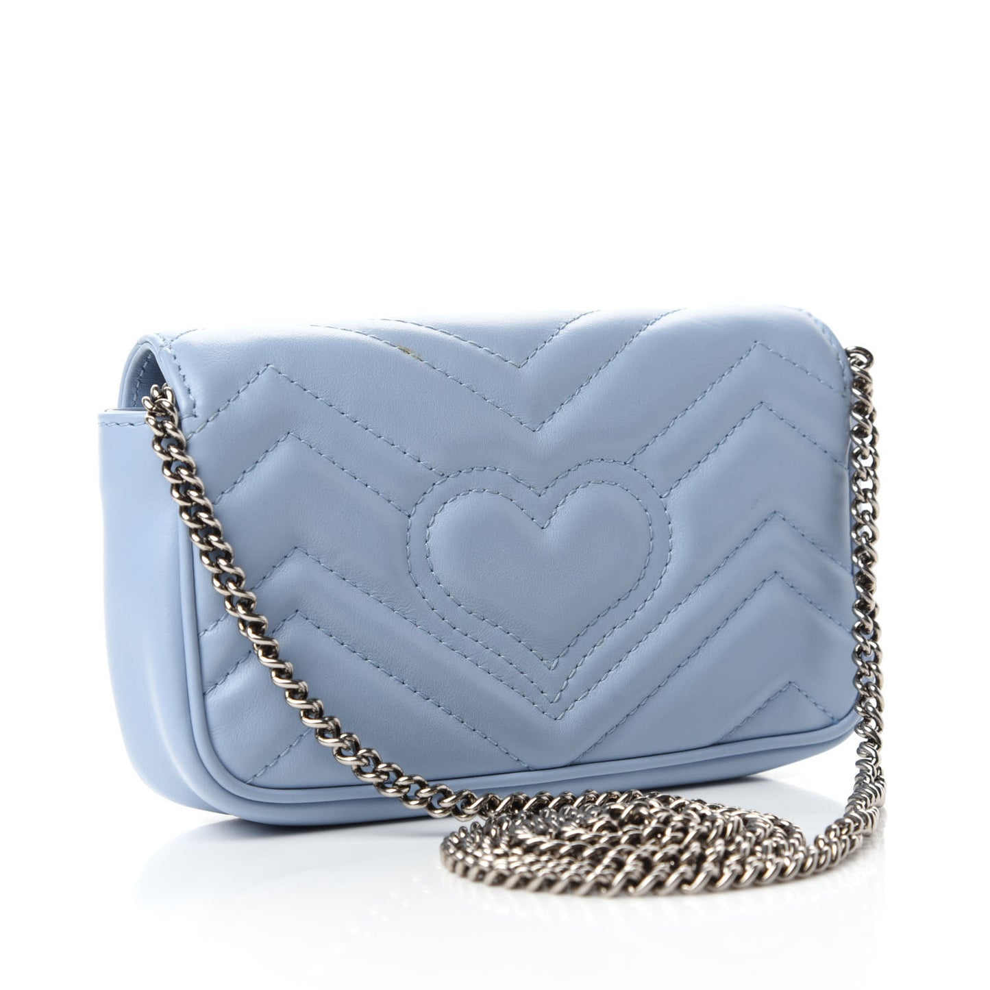 Calfskin Matelasse Super Mini GG Marmont Shoulder Bag Porcelain Light Blue