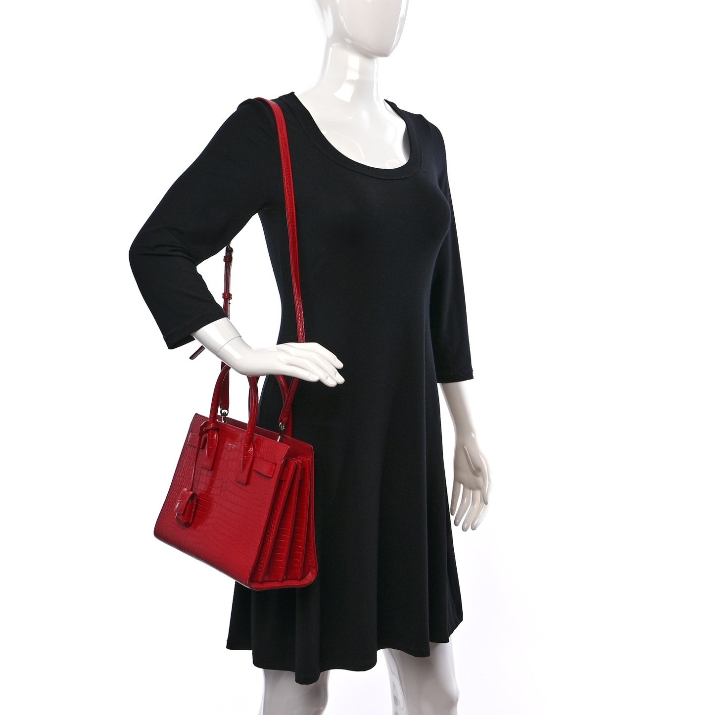 Calfskin Crocodile Embossed Baby Sac De Jour Red