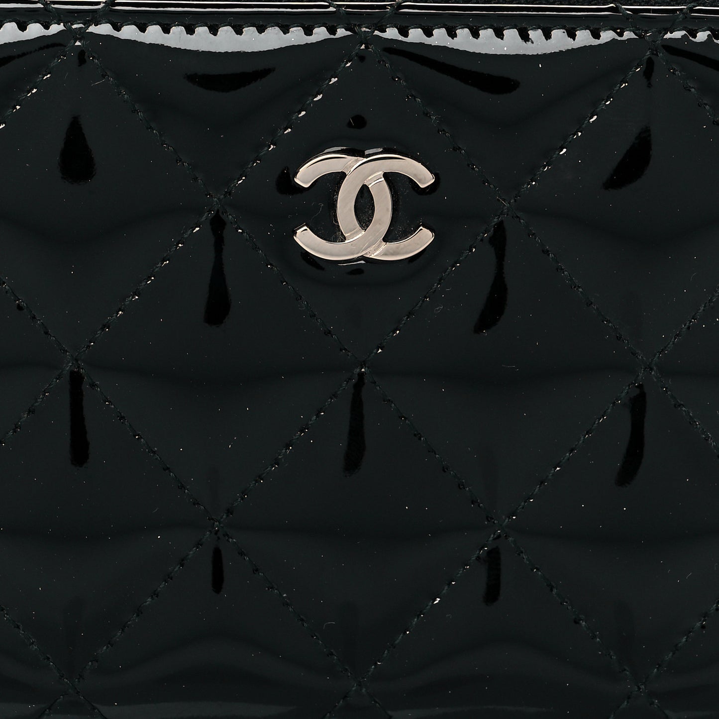 Patent Quilted Small Zip Around Wallet Black