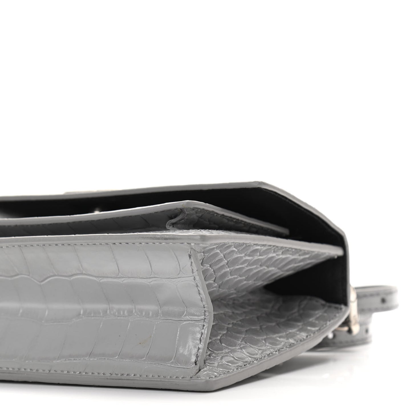Shiny Calfskin Crocodile Embossed XS Sharp Top Handle Bag Balenciaga Grey