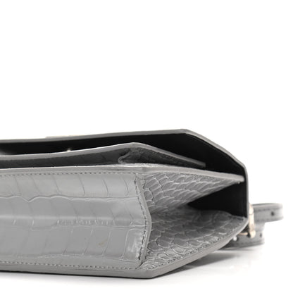 Balenciaga Shiny Calfskin Crocodile Embossed XS Sharp Top Handle Bag Balenciaga Grey 9 of 9