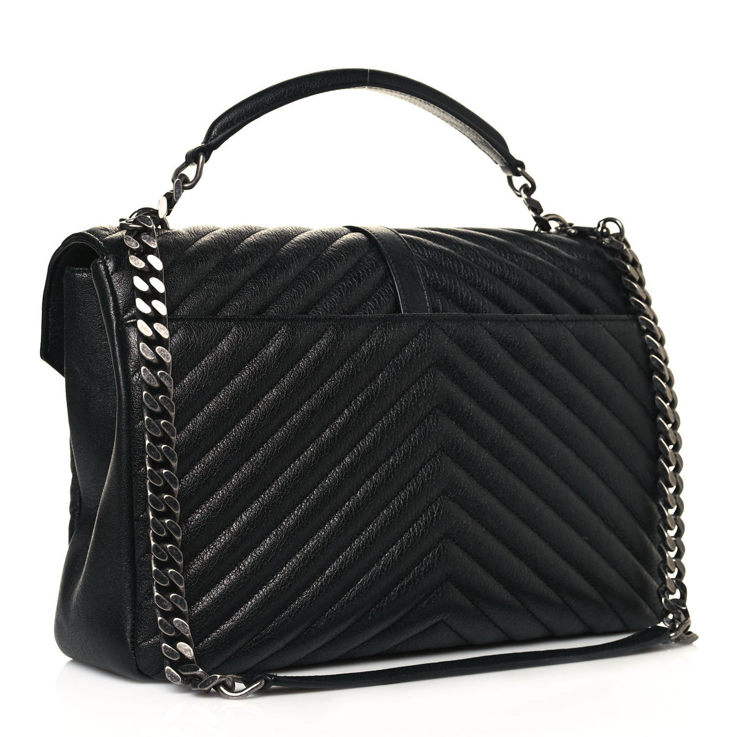 Sheepskin Matelasse Chevron Monogram Large College Satchel Black