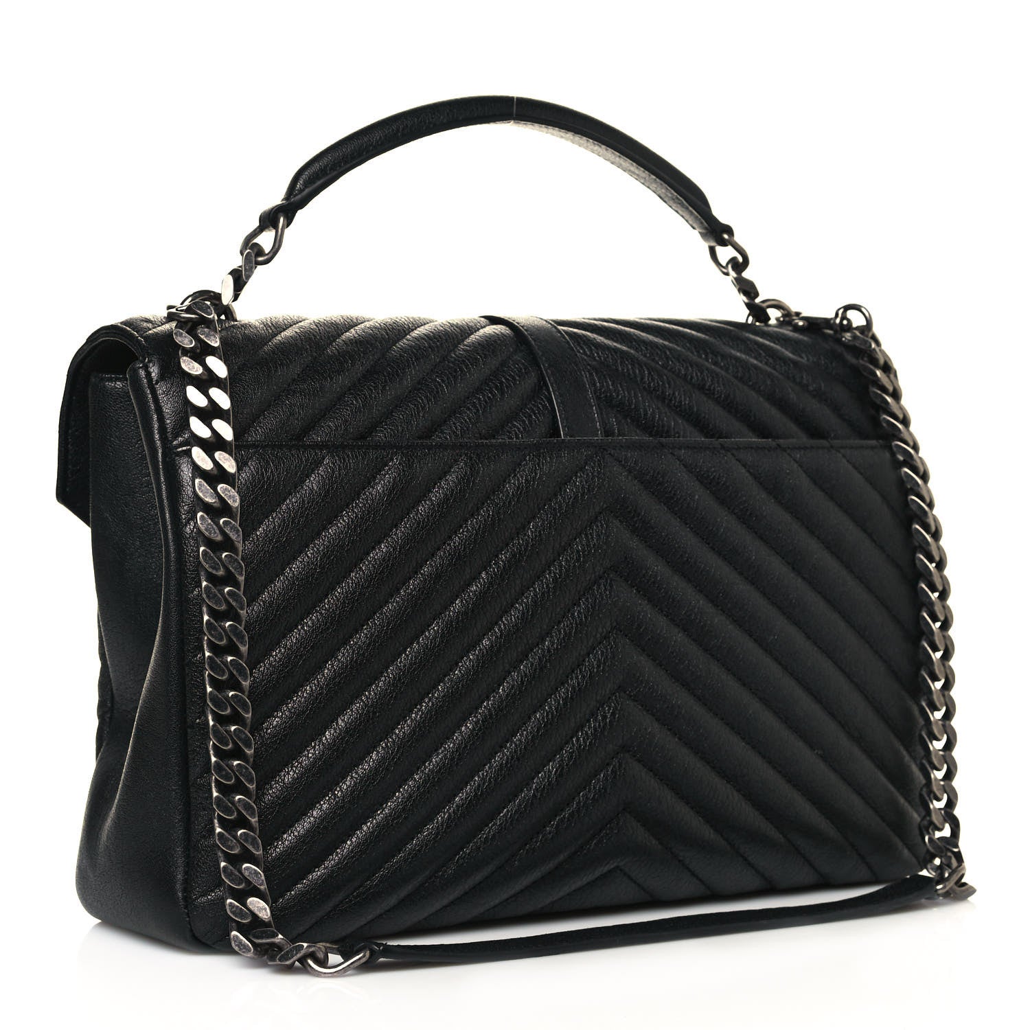 Saint Laurent Sheepskin Matelasse Chevron Monogram Large College Satchel Black 3 of 12