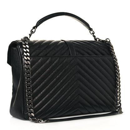 Saint Laurent Sheepskin Matelasse Chevron Monogram Large College Satchel Black 3 of 12