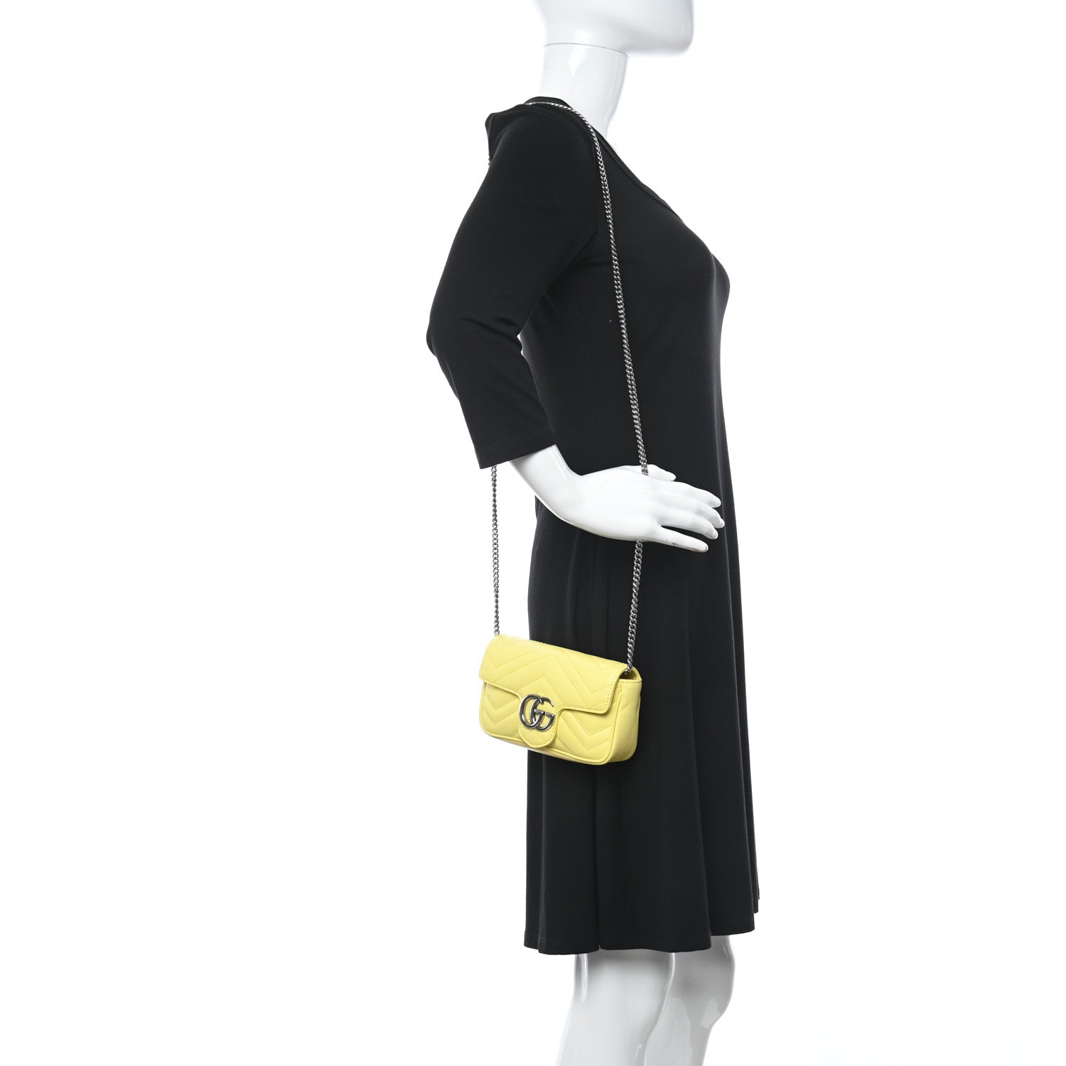 Gucci Calfskin Matelasse Super Mini GG Marmont Shoulder Bag Banana 2 of 10