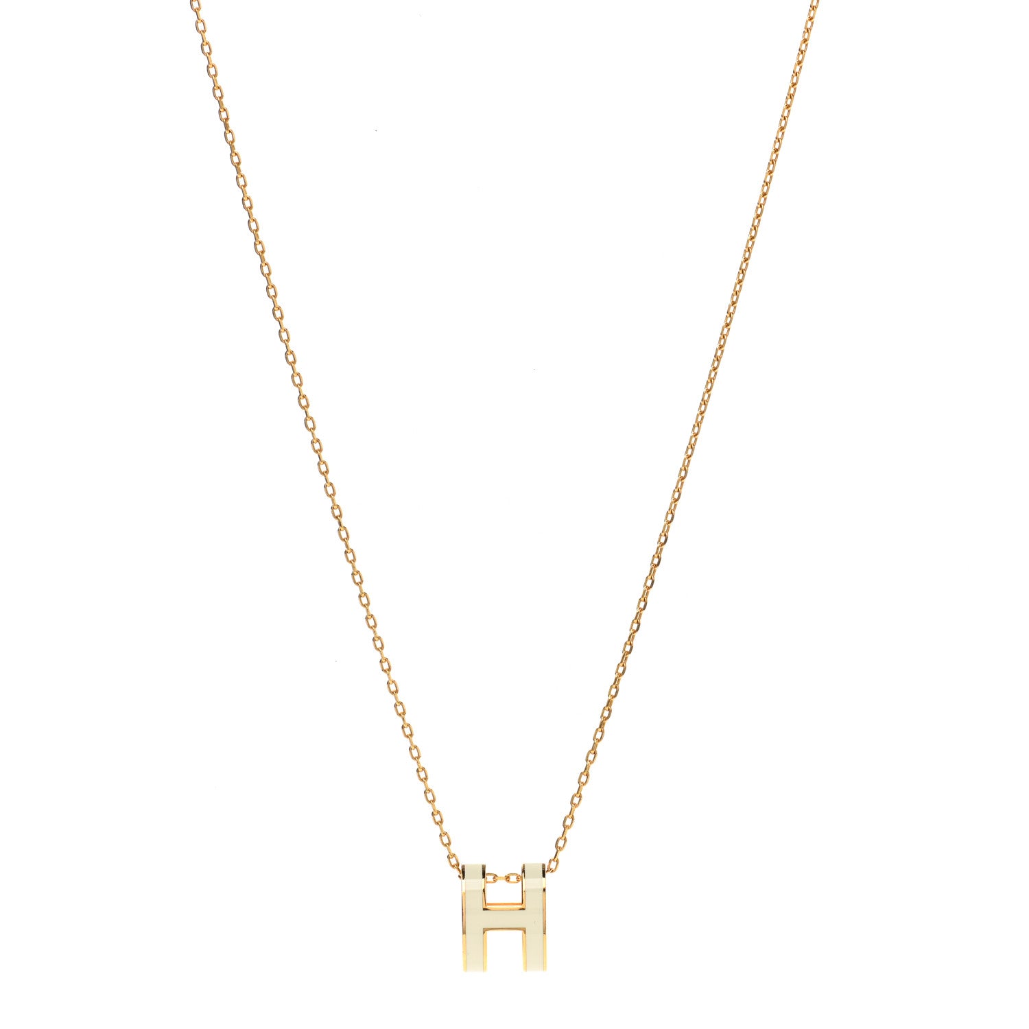 Hermes Lacquered Gold Mini Pop H Pendant Necklace White 1 of 5