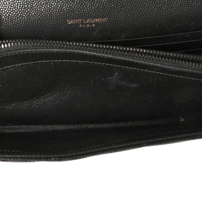 Saint Laurent Grain De Poudre Matelasse Chevron Monogram Chain Wallet Black 4 of 10