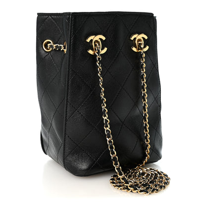 Chanel Lambskin Quilted Mini Bucket Bag With Chain  Black 4 of 19