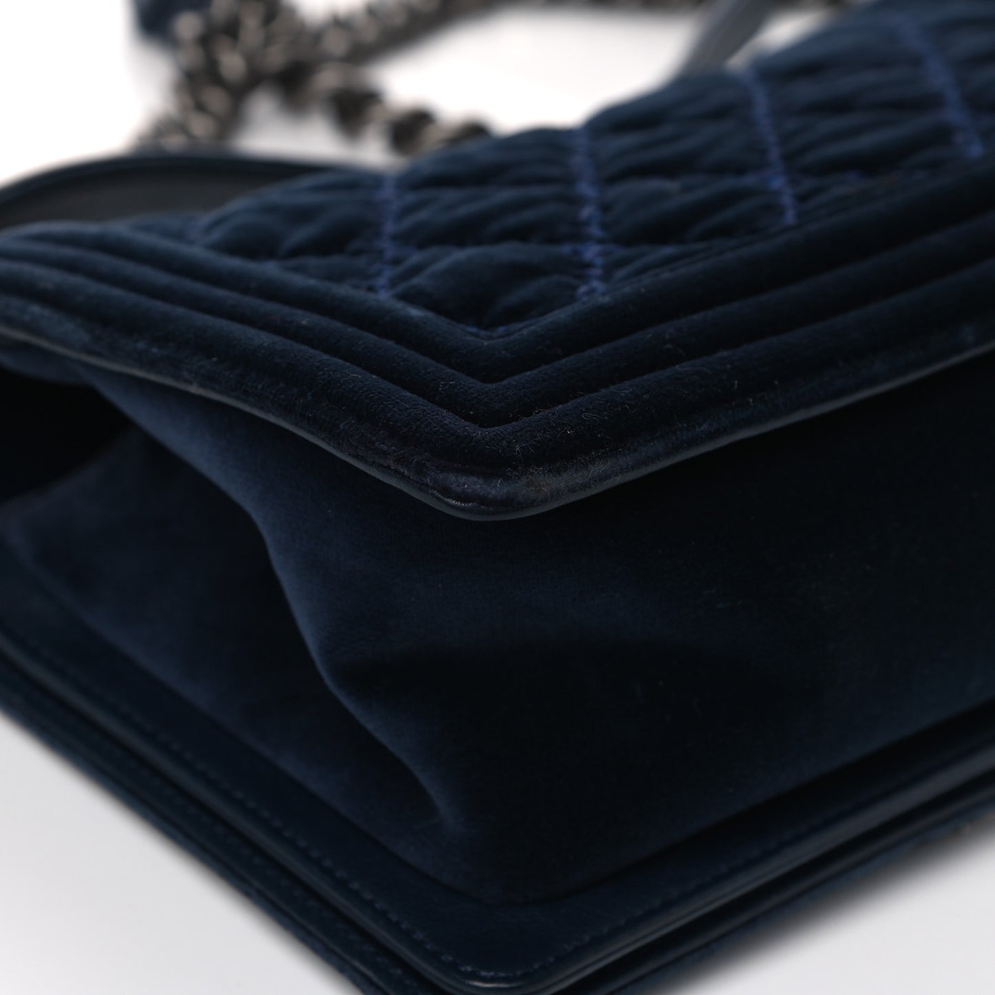 Velvet Tweed Quilted Medium Boy Flap Dark Navy Blue